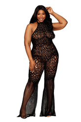 Flair Leg Bodystocking Black Queen Size – Seamless Lingerie Bodystocking